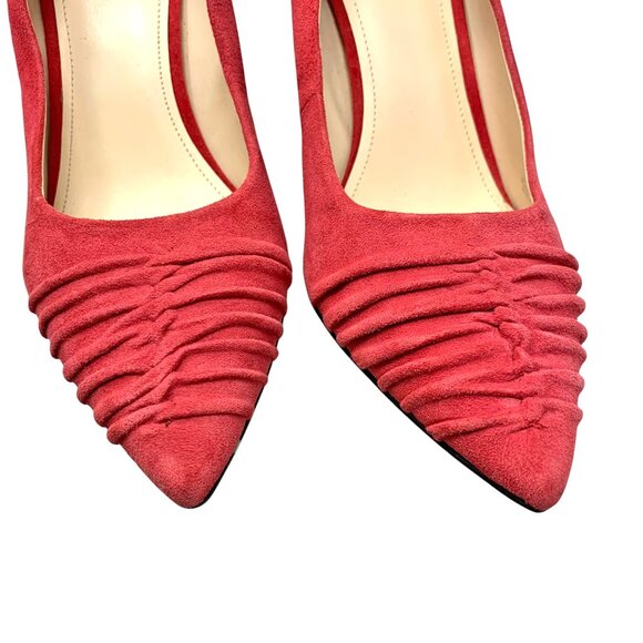 NINE WEST Harlynn Red Suede Ruche Vamp Block Heel Pumps - Picture 7 of 11